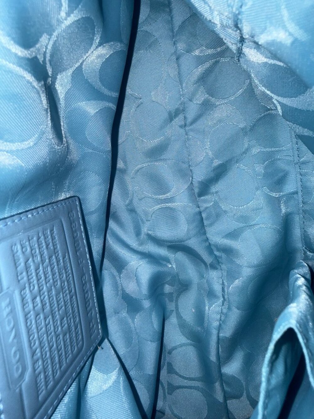 RARE Vintage Y2K Coach Hamptons Light Blue Leather Belted Carryall Satchel Bag - Picture 7 of 8